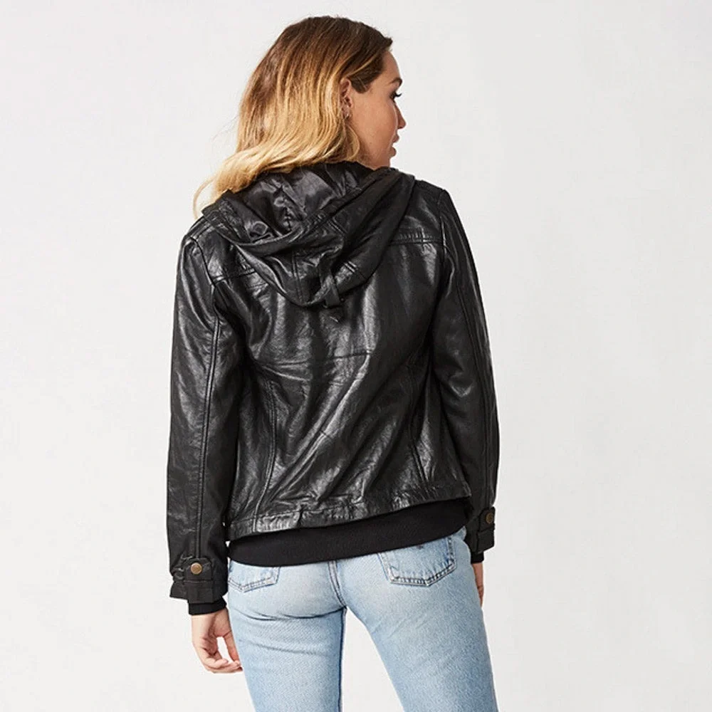 THE ST MORITZ HOODIE - BLACK LEATHER NWOT - Picture 4 of 8